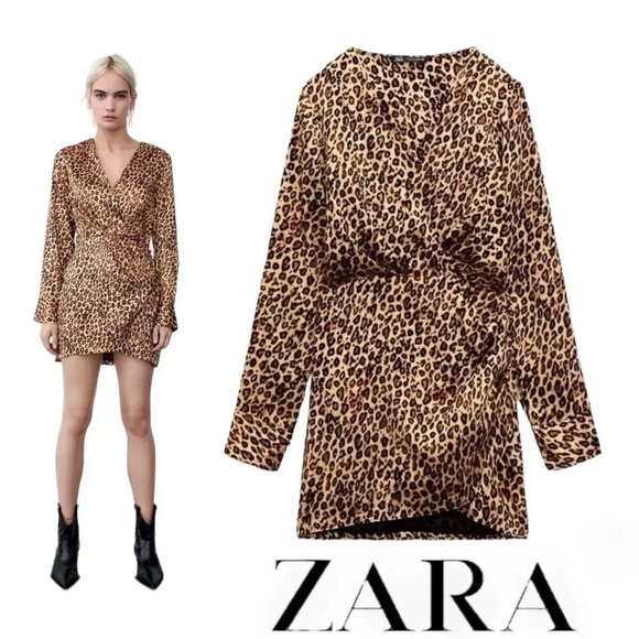 ZARA | Brown | SATIN EFFECT LEOPARD PRINT DRESS 9136/531 - Picture 1 of 14